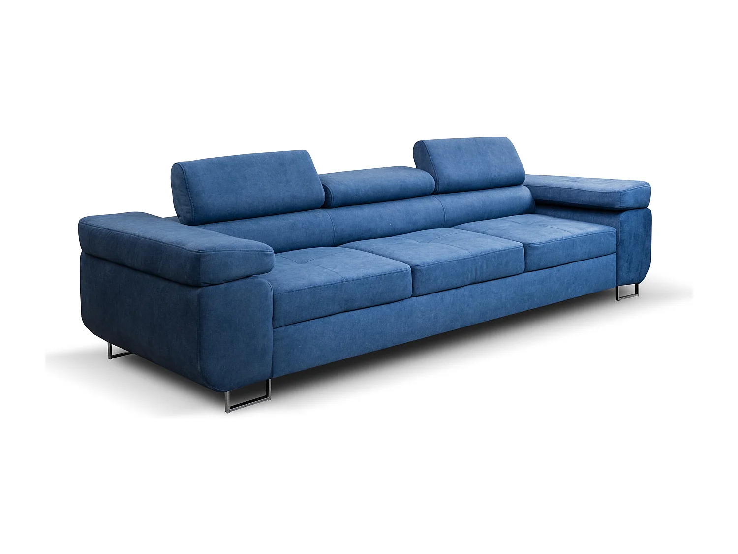 Couch Marlene mit verstellbaren Kopfstützen 274 x 97 cm, Schlaffunktion Wohnzimmersofa 3 Sitzer Freistehendes Polstersofa Sofa, blau