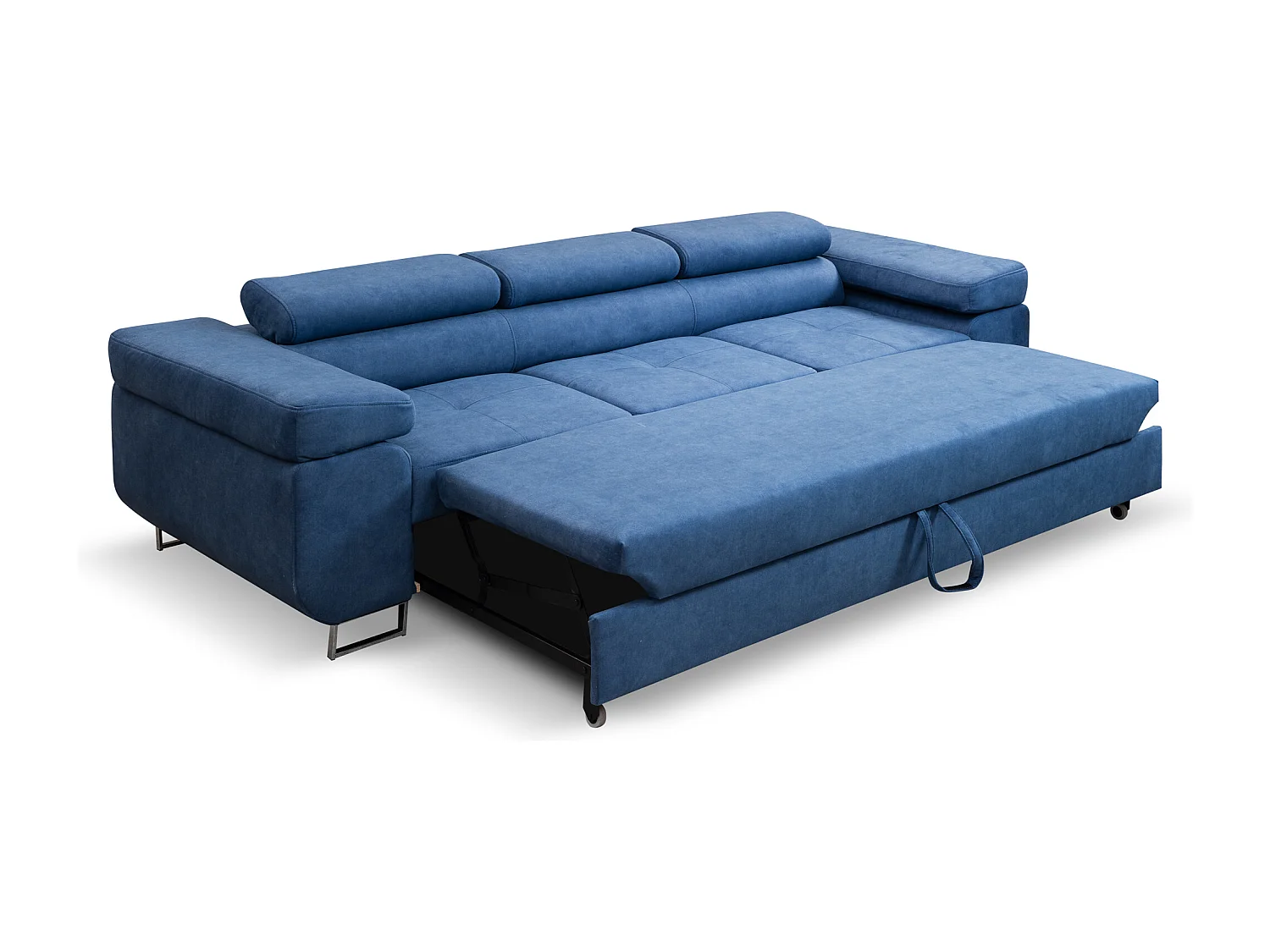 Couch Marlene mit verstellbaren Kopfstützen 274 x 97 cm, Schlaffunktion Wohnzimmersofa 3 Sitzer Freistehendes Polstersofa Sofa, blau
