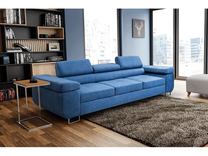 Couch Marlene mit verstellbaren Kopfstützen 274 x 97 cm, Schlaffunktion Wohnzimmersofa 3 Sitzer Freistehendes Polstersofa Sofa, blau