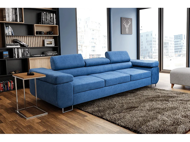 Couch Marlene mit verstellbaren Kopfstützen 274 x 97 cm, Schlaffunktion Wohnzimmersofa 3 Sitzer Freistehendes Polstersofa Sofa, blau