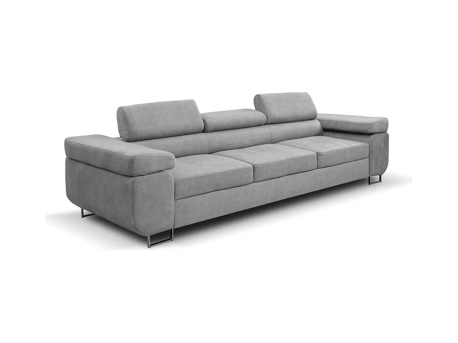 Couch Marlene mit verstellbaren Kopfstützen 274 x 97 cm, Schlaffunktion Wohnzimmersofa 3 Sitzer Freistehendes Polstersofa Sofa, hellgrau