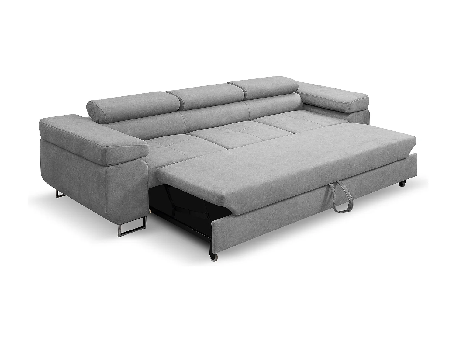 Couch Marlene mit verstellbaren Kopfstützen 274 x 97 cm, Schlaffunktion Wohnzimmersofa 3 Sitzer Freistehendes Polstersofa Sofa, hellgrau