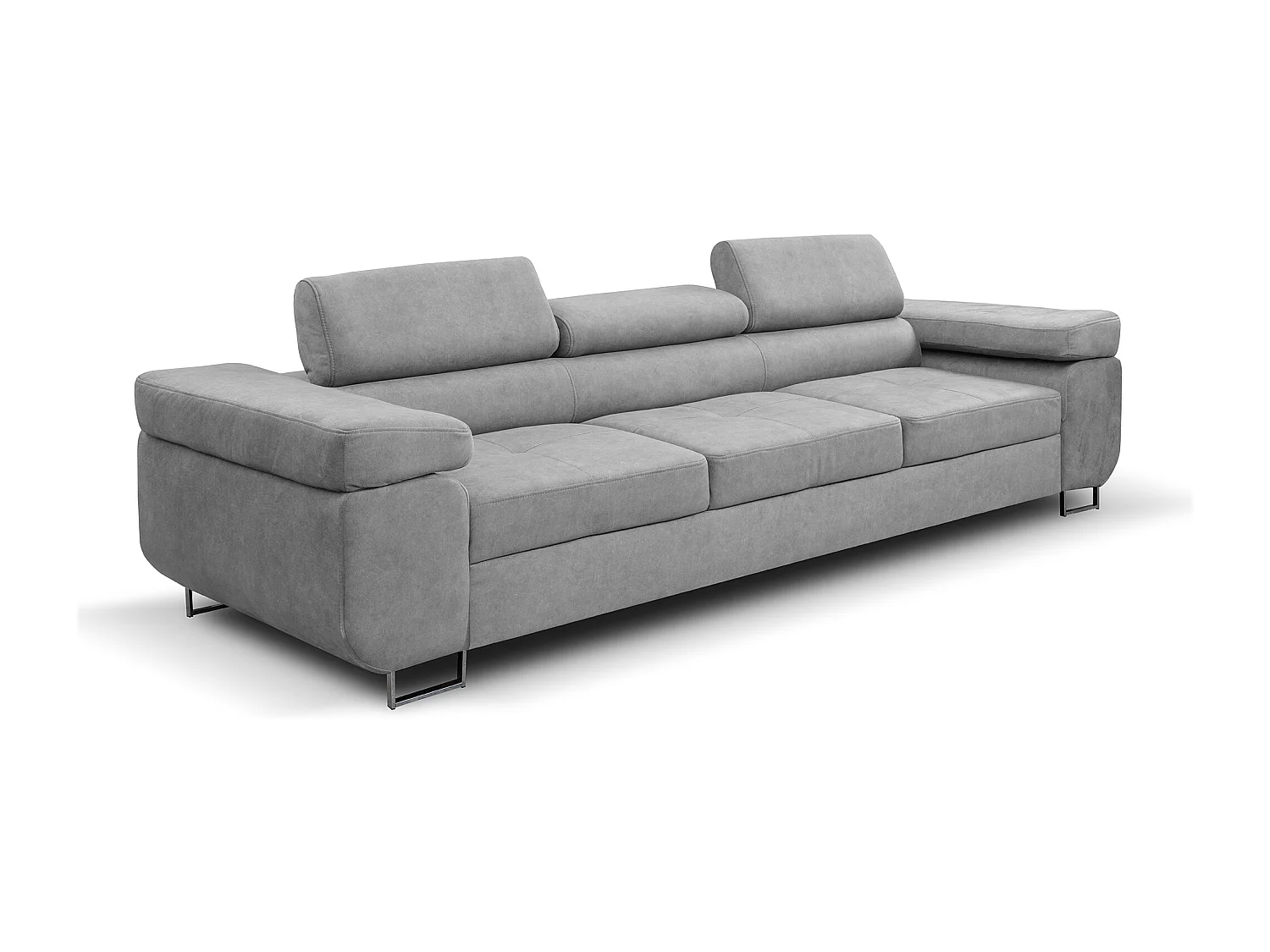 Couch Marlene mit verstellbaren Kopfstützen 274 x 97 cm, Schlaffunktion Wohnzimmersofa 3 Sitzer Freistehendes Polstersofa Sofa, hellgrau