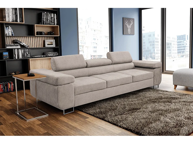 Couch Marlene mit verstellbaren Kopfstützen 274 x 97 cm, Schlaffunktion Wohnzimmersofa 3 Sitzer Freistehendes Polstersofa Sofa, beige