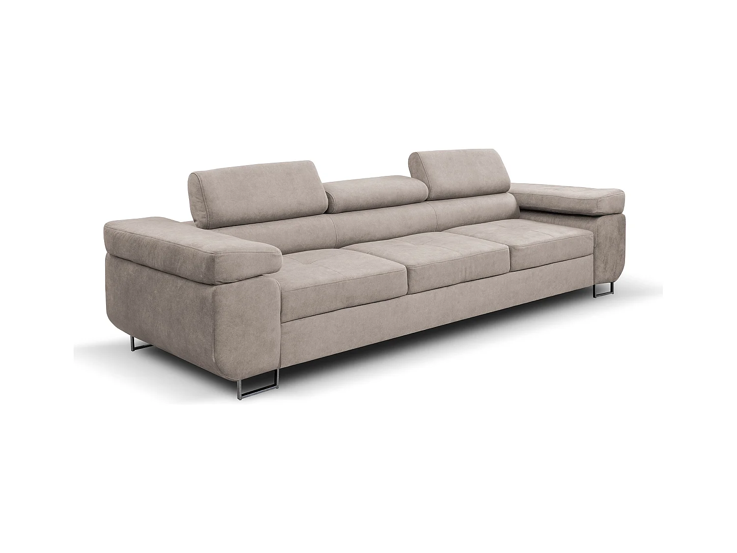 Couch Marlene mit verstellbaren Kopfstützen 274 x 97 cm, Schlaffunktion Wohnzimmersofa 3 Sitzer Freistehendes Polstersofa Sofa, beige