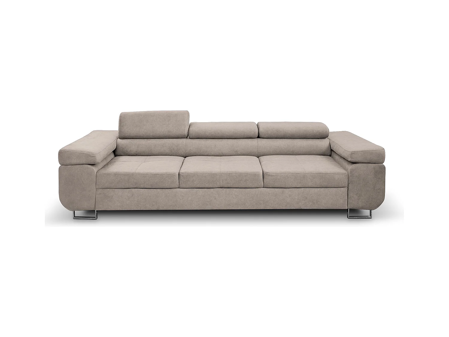 Couch Marlene mit verstellbaren Kopfstützen 274 x 97 cm, Schlaffunktion Wohnzimmersofa 3 Sitzer Freistehendes Polstersofa Sofa, beige
