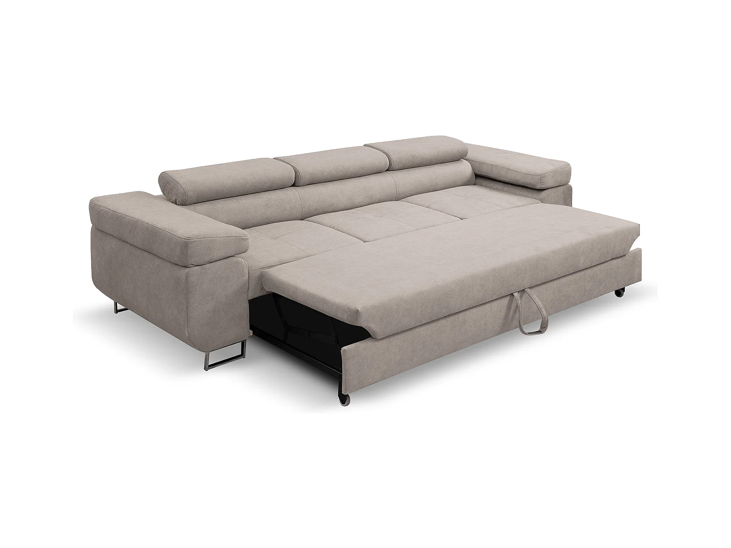Couch Marlene mit verstellbaren Kopfstützen 274 x 97 cm, Schlaffunktion Wohnzimmersofa 3 Sitzer Freistehendes Polstersofa Sofa, beige