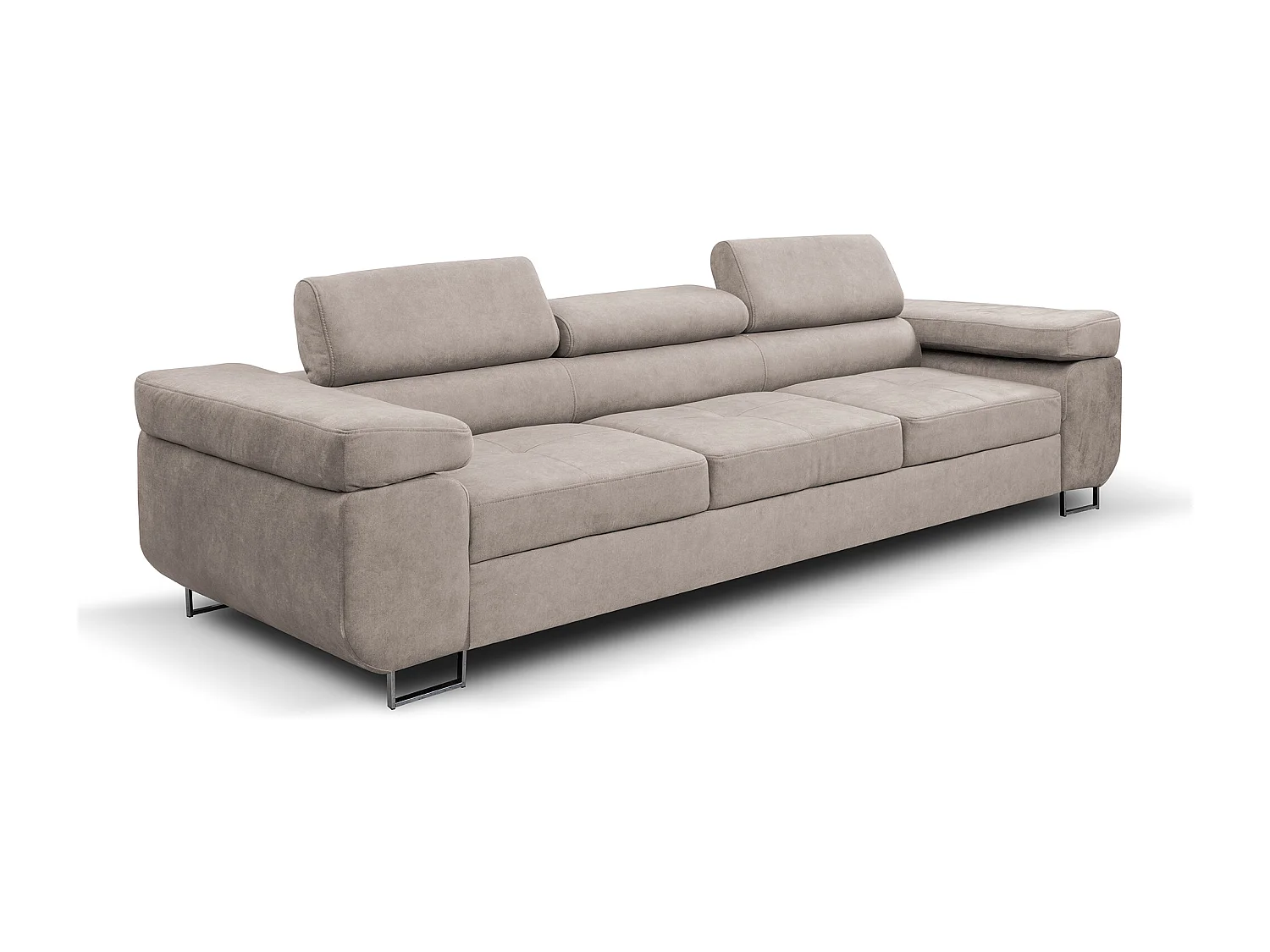 Couch Marlene mit verstellbaren Kopfstützen 274 x 97 cm, Schlaffunktion Wohnzimmersofa 3 Sitzer Freistehendes Polstersofa Sofa, beige