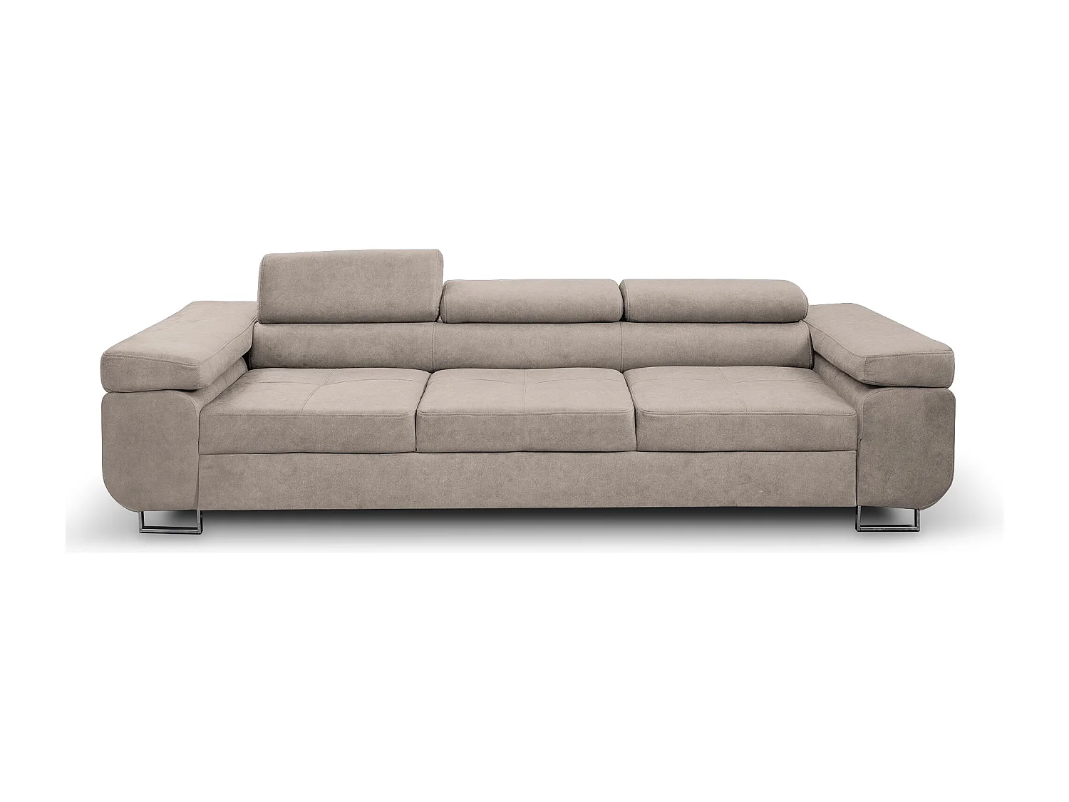Couch Marlene mit verstellbaren Kopfstützen 274 x 97 cm, Schlaffunktion Wohnzimmersofa 3 Sitzer Freistehendes Polstersofa Sofa, beige