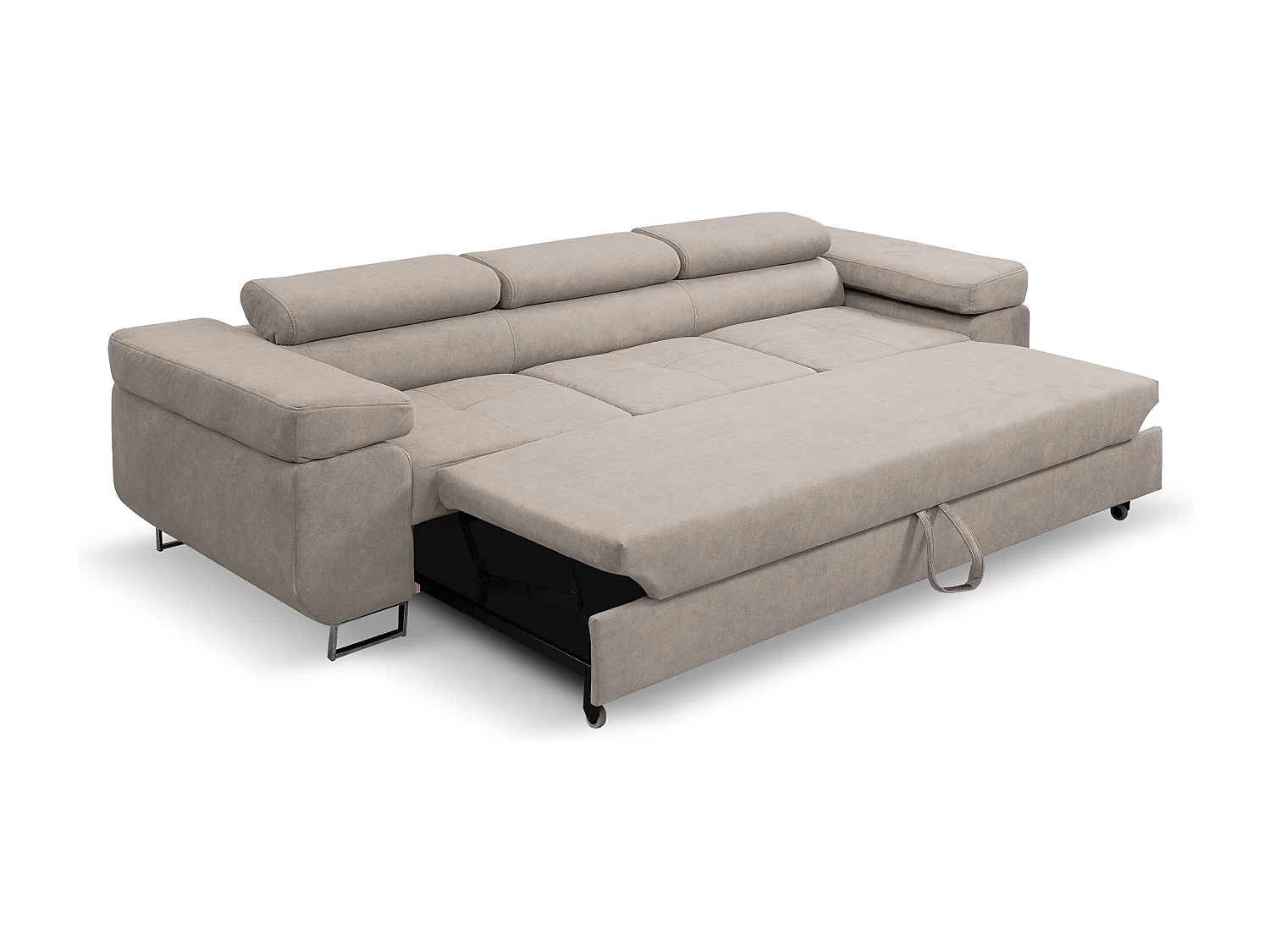Couch Marlene mit verstellbaren Kopfstützen 274 x 97 cm, Schlaffunktion Wohnzimmersofa 3 Sitzer Freistehendes Polstersofa Sofa, beige