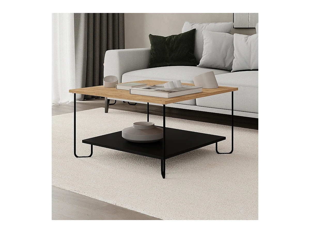 Quadratischer Couchtisch mit Metallfüßen L80 cm – TONKA