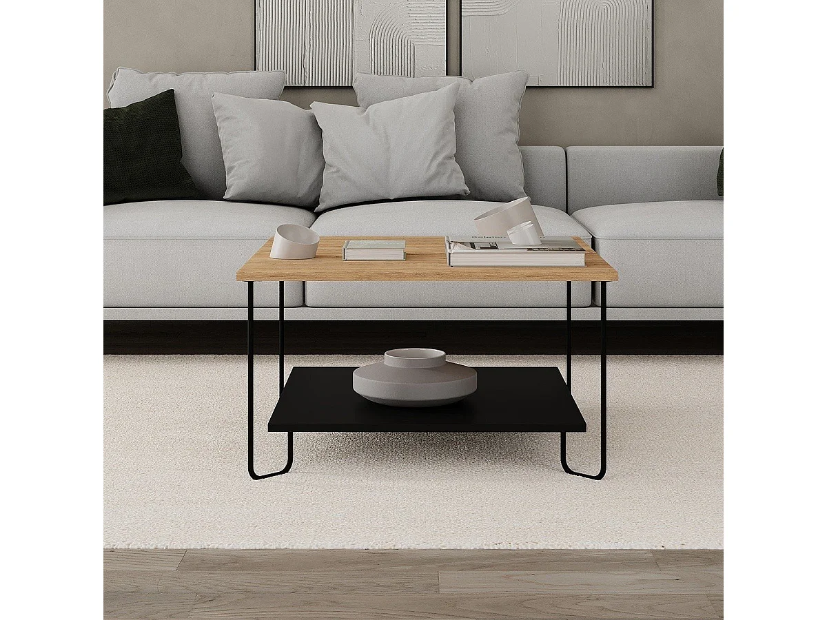 Table basse carrée avec pieds en métal L80 cm - TONKA