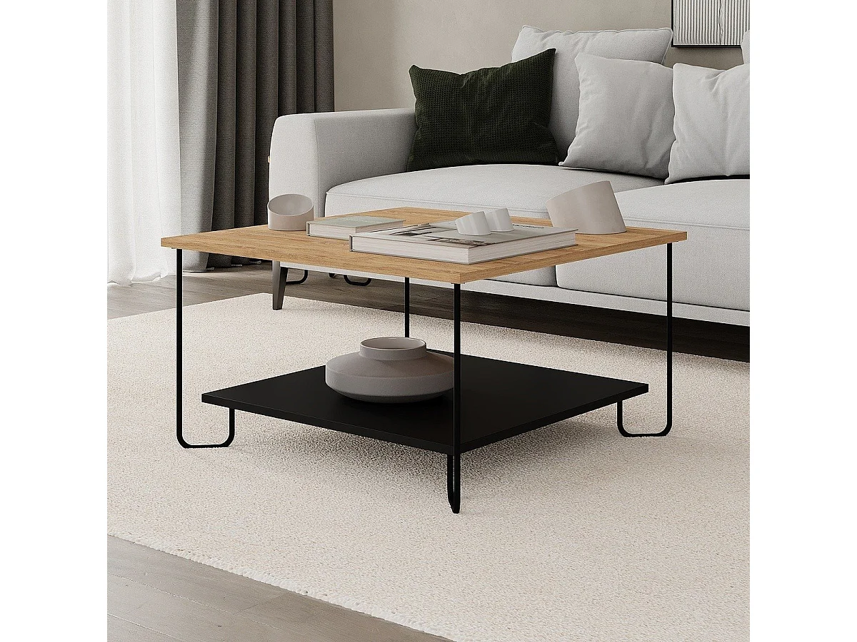 Table basse carrée avec pieds en métal L80 cm - TONKA