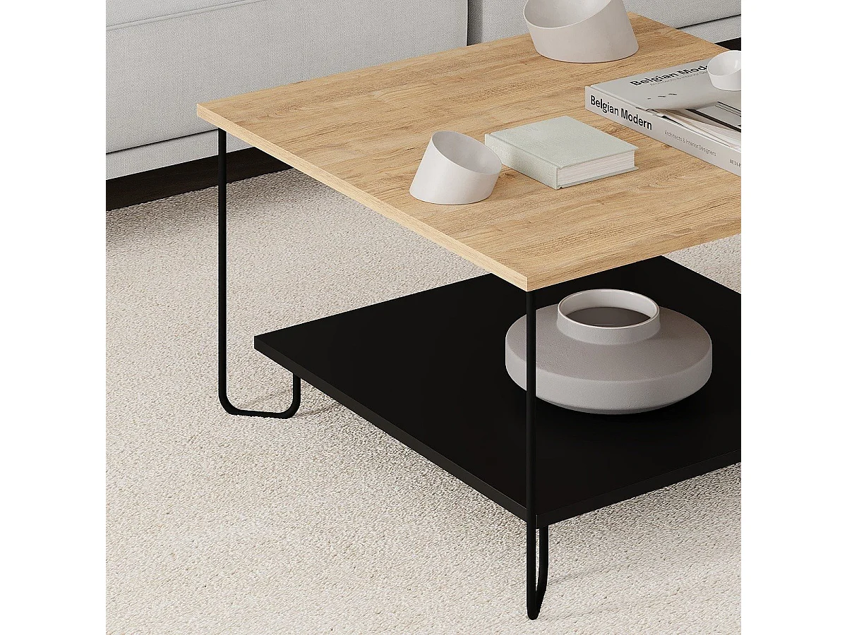 Table basse carrée avec pieds en métal L80 cm - TONKA