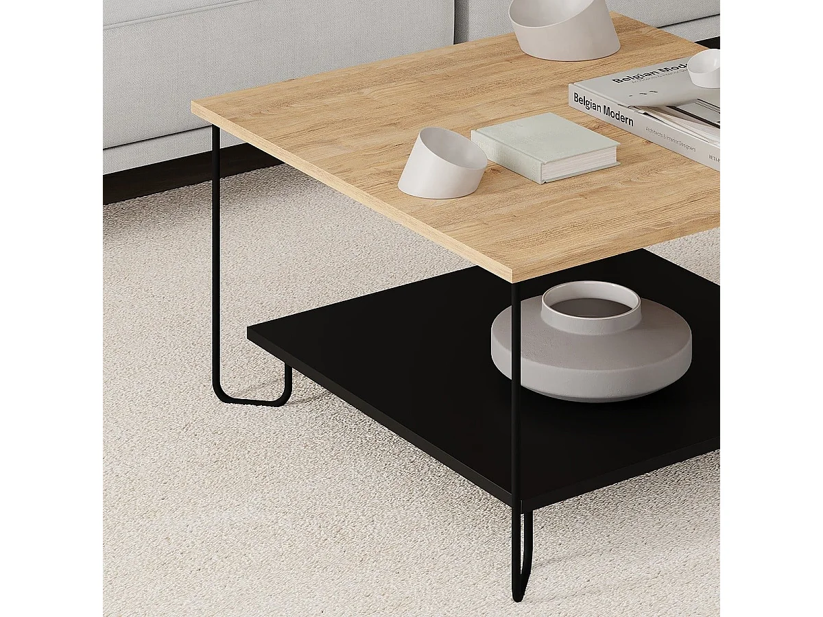 Table basse carrée avec pieds en métal L80 cm - TONKA