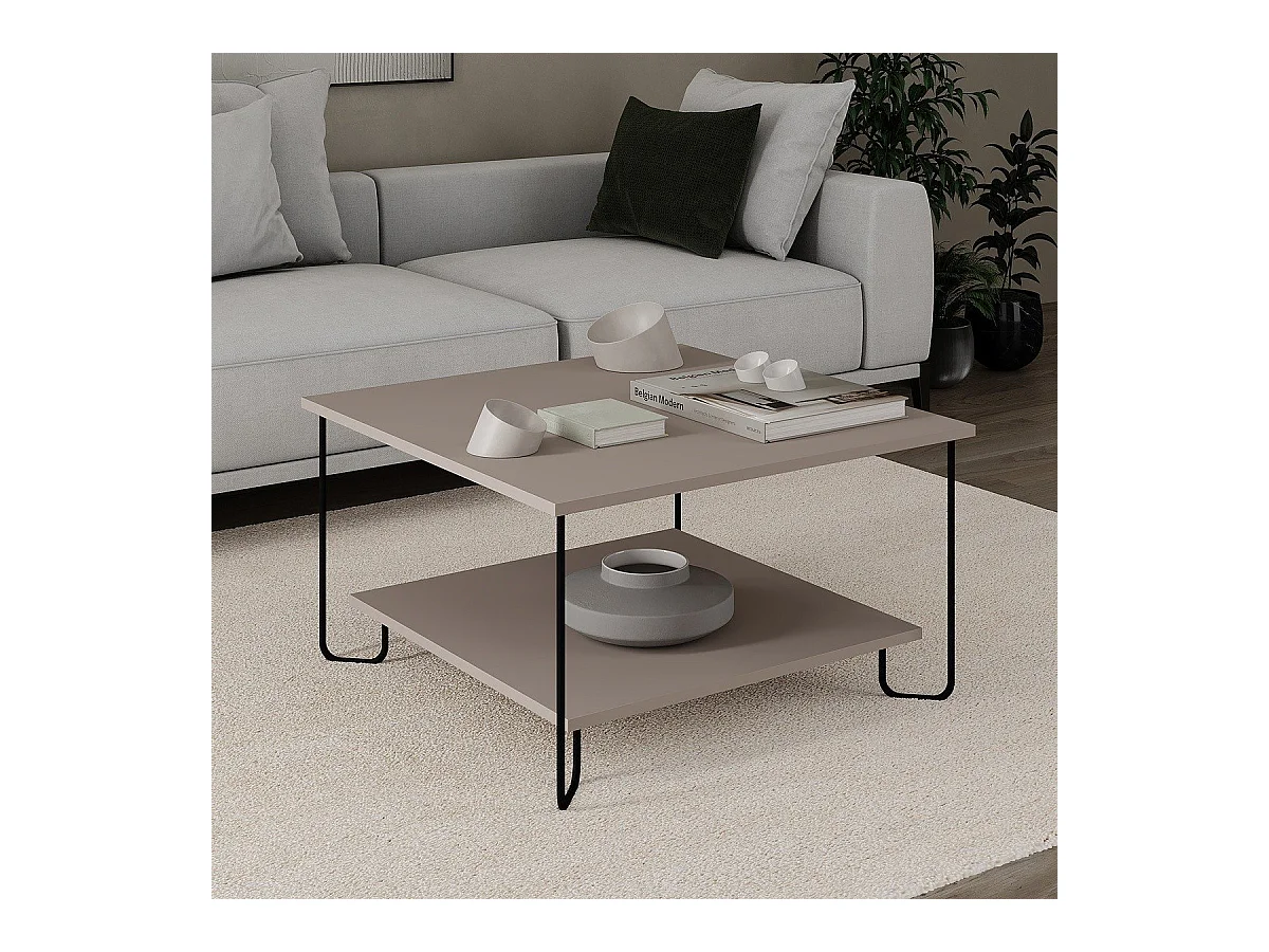 Table basse carrée avec pieds en métal L80 cm - TONKA