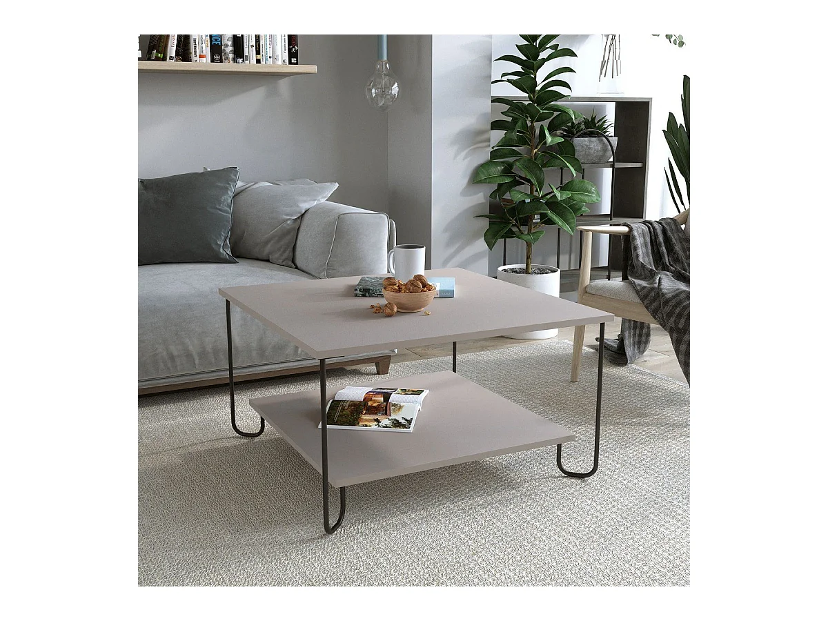 Table basse carrée avec pieds en métal L80 cm - TONKA