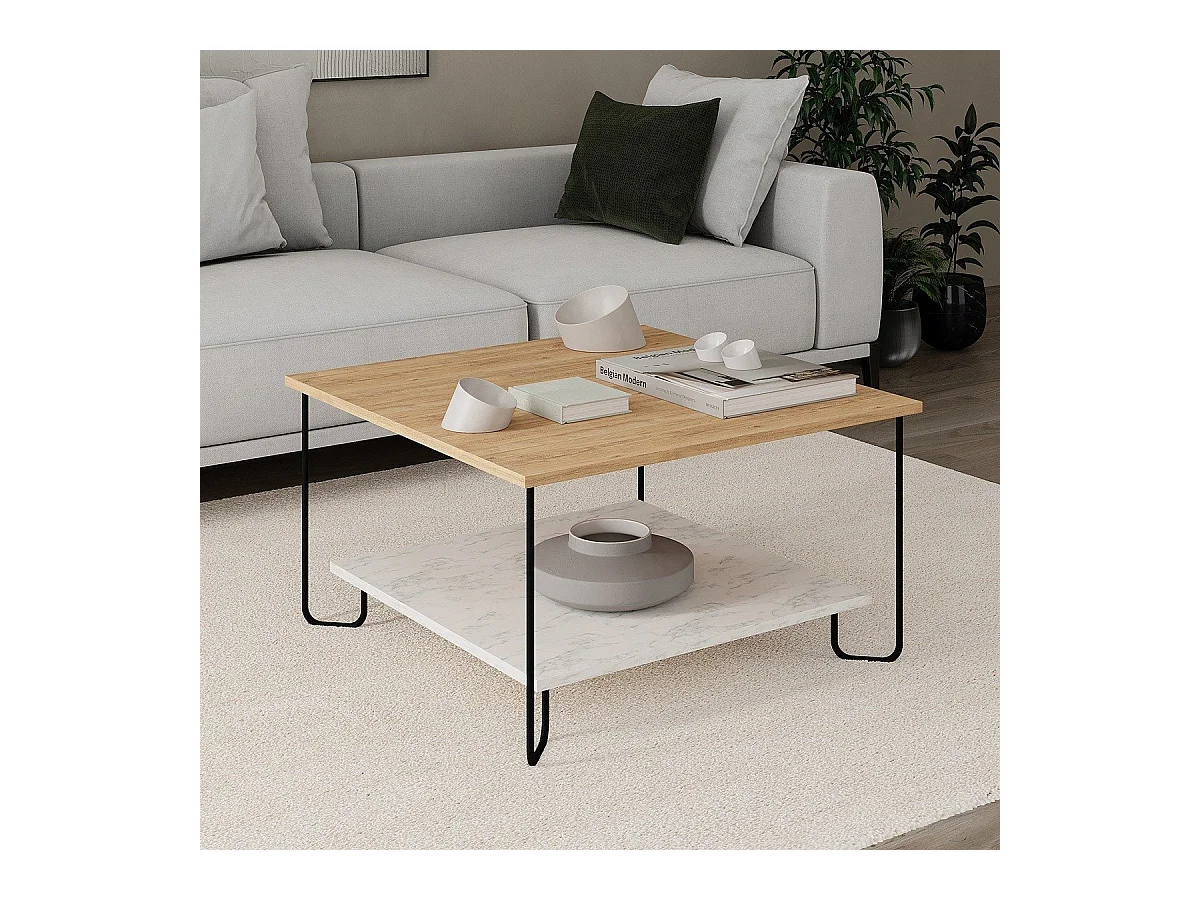 Quadratischer Couchtisch mit Metallfüßen L80 cm – TONKA