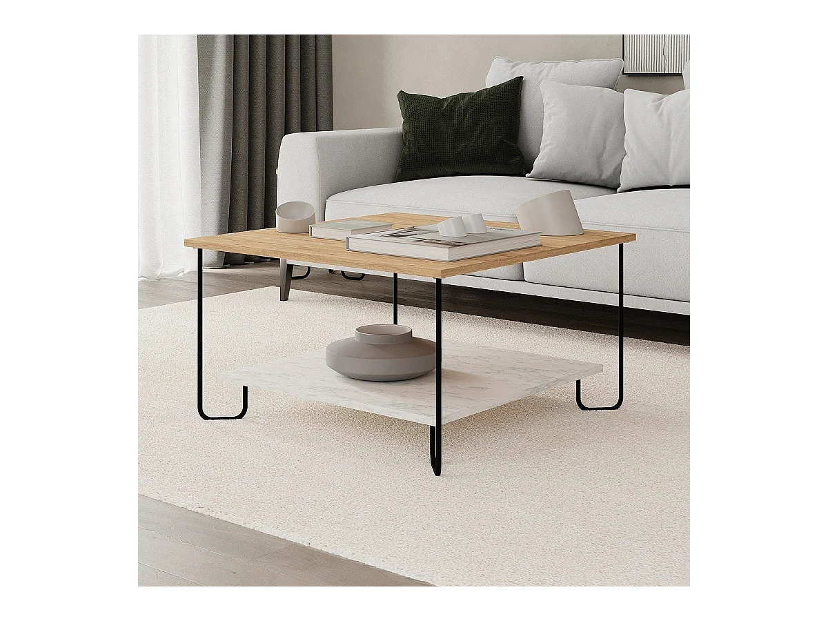 Quadratischer Couchtisch mit Metallfüßen L80 cm – TONKA