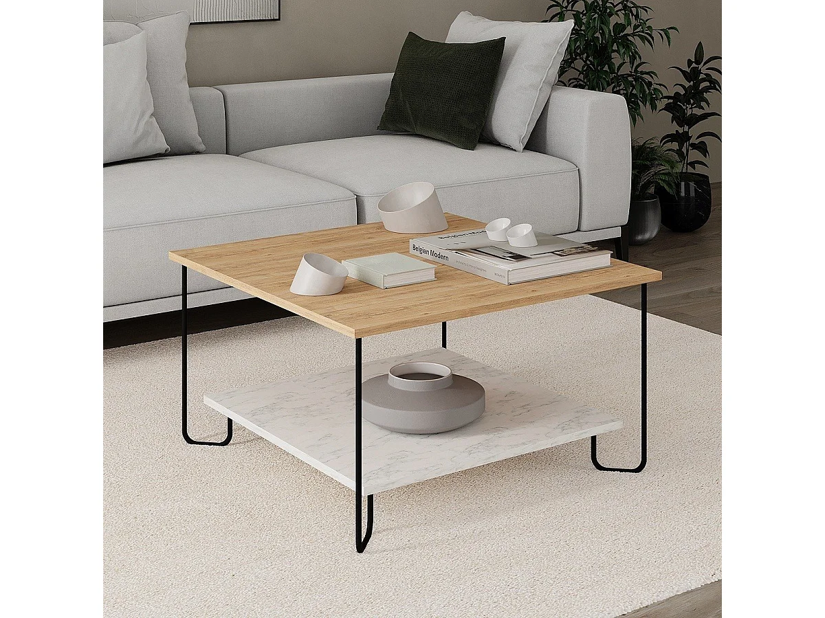 Quadratischer Couchtisch mit Metallfüßen L80 cm – TONKA