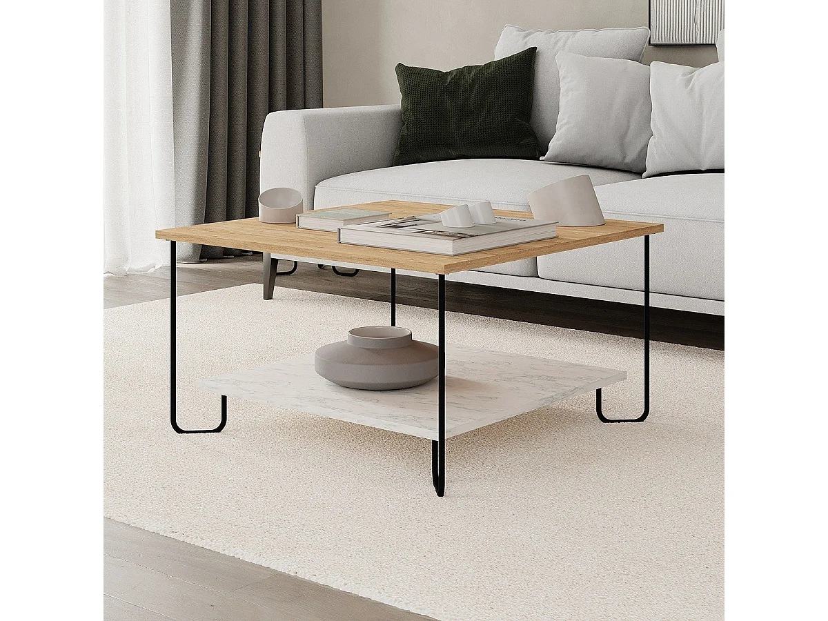 Quadratischer Couchtisch mit Metallfüßen L80 cm – TONKA