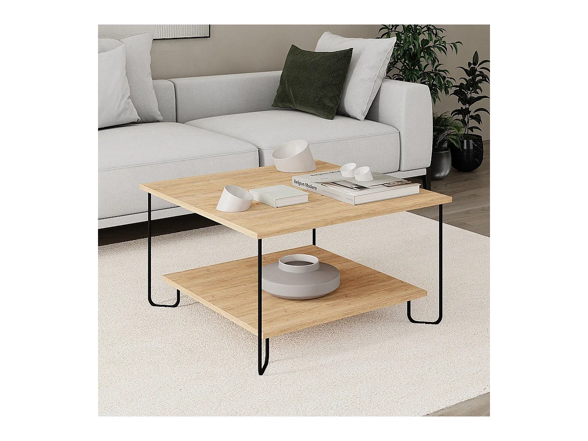 Quadratischer Couchtisch mit Metallfüßen L80 cm – TONKA