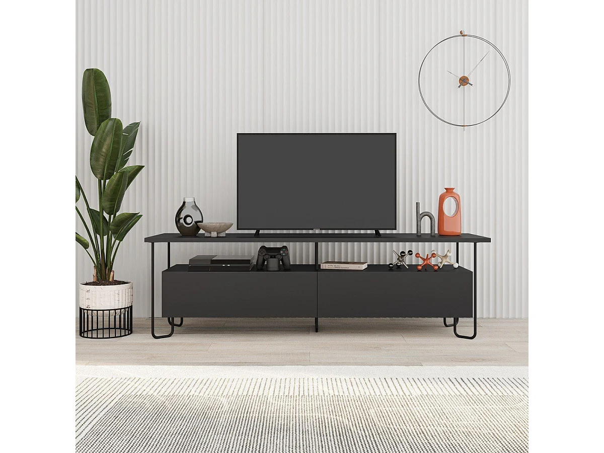 Meuble TV 2 portes avec pieds en métal L150 cm - DILLY