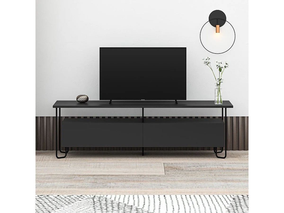 Meuble TV 2 portes avec pieds en métal L150 cm - DILLY