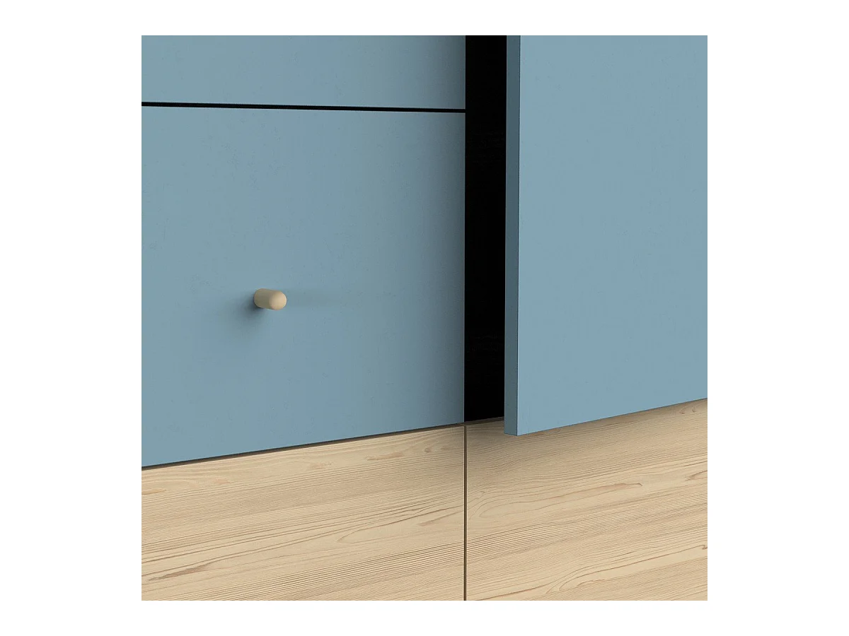 Armoire 3 portes et 4 tiroirs bleu orage et décor bois naturel - FIRMIANA