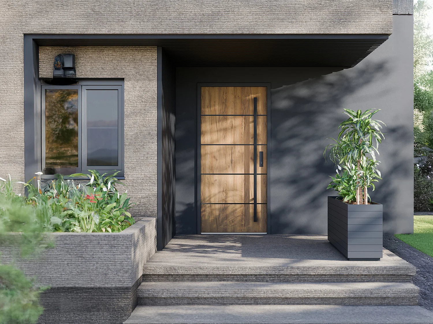 Porte d'entrée en acier pleine et inox H207 x L100 cm effet chêne - poussant gauche - LUSADA