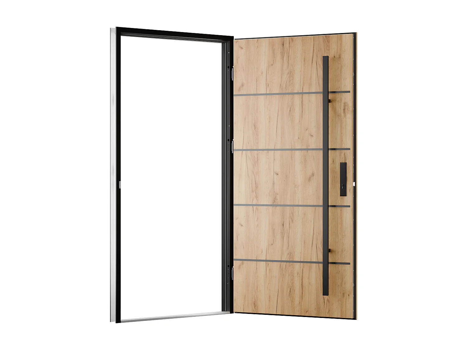 Porte d'entrée en acier pleine et inox H207 x L100 cm effet chêne - poussant gauche - LUSADA