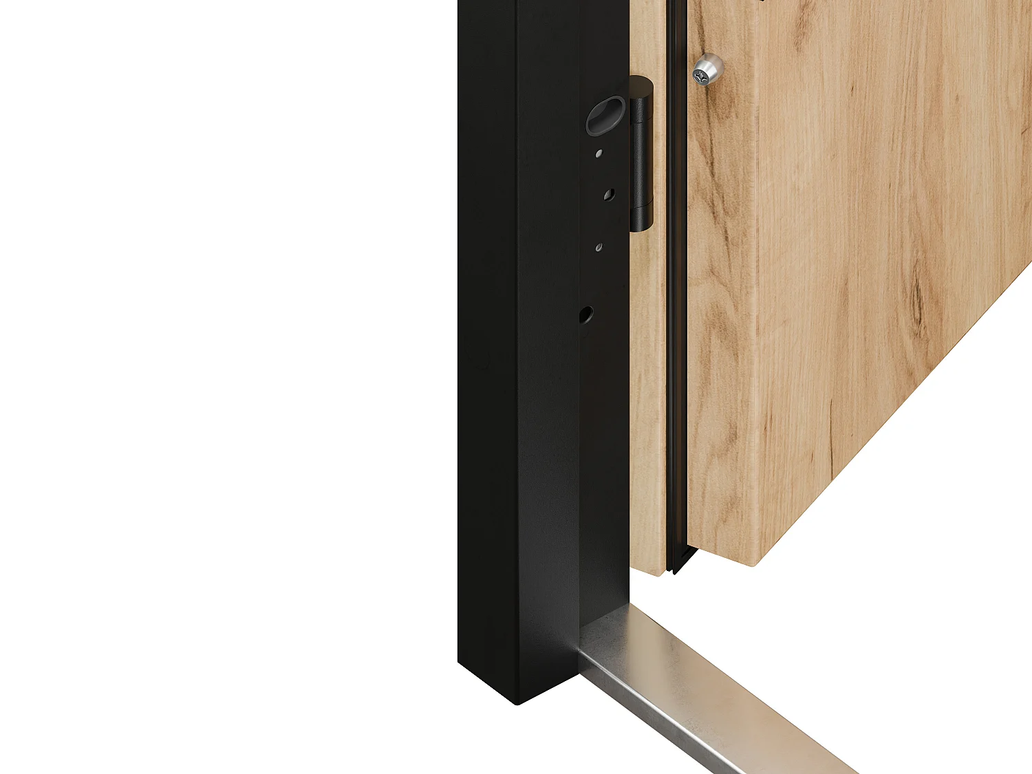 Porte d'entrée en acier pleine et inox H207 x L100 cm effet chêne - poussant gauche - LUSADA