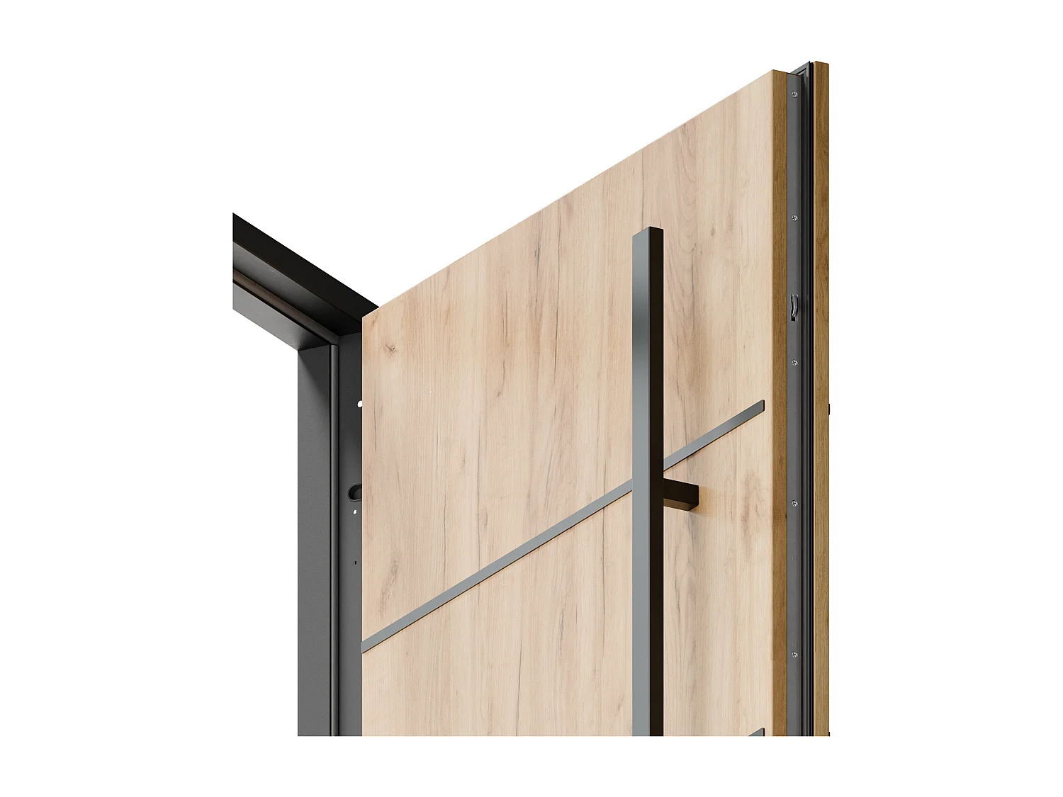 Porte d'entrée en acier pleine et inox H207 x L100 cm effet chêne - poussant gauche - LUSADA