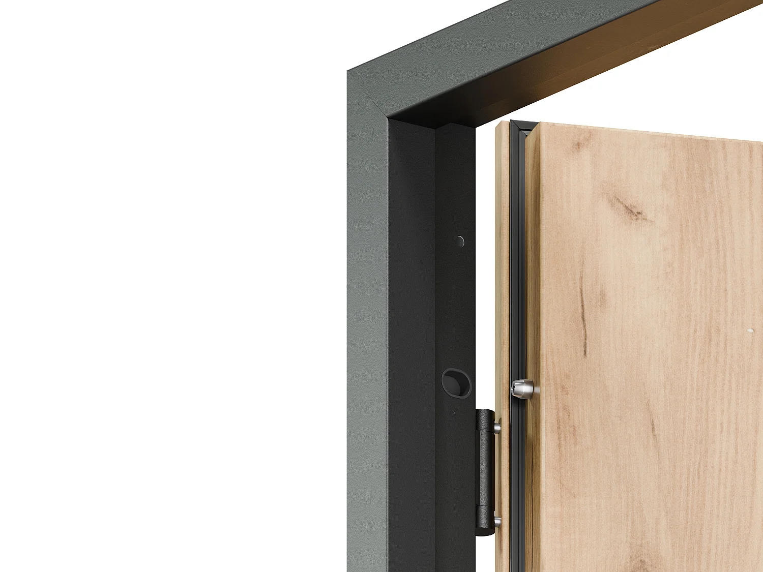 Porte d'entrée en acier pleine et inox H207 x L100 cm effet chêne -  Epaisseur 68 mm - poussant gauche - LUSADA