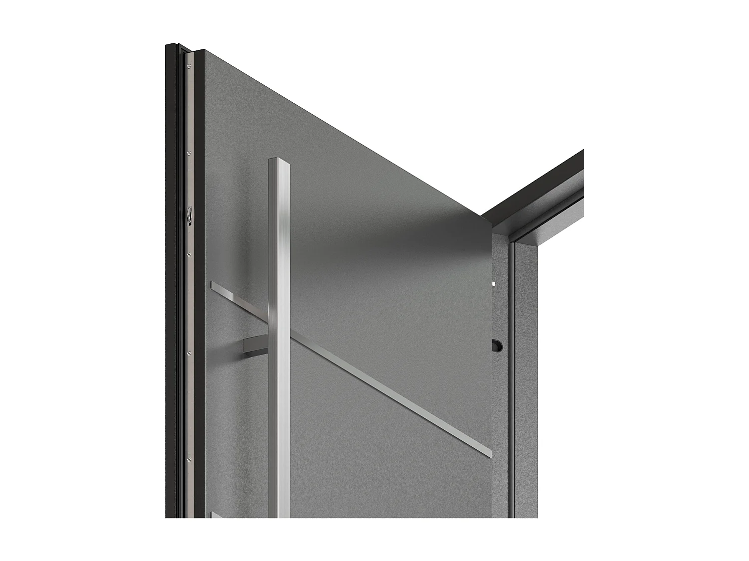 Porte d'entrée en acier pleine et inox H207 x L100 cm anthracite - poussant droit - LUSADA