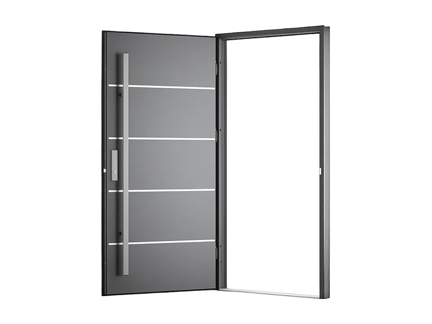 Porte d'entrée en acier pleine et inox H207 x L100 cm anthracite - poussant droit - LUSADA