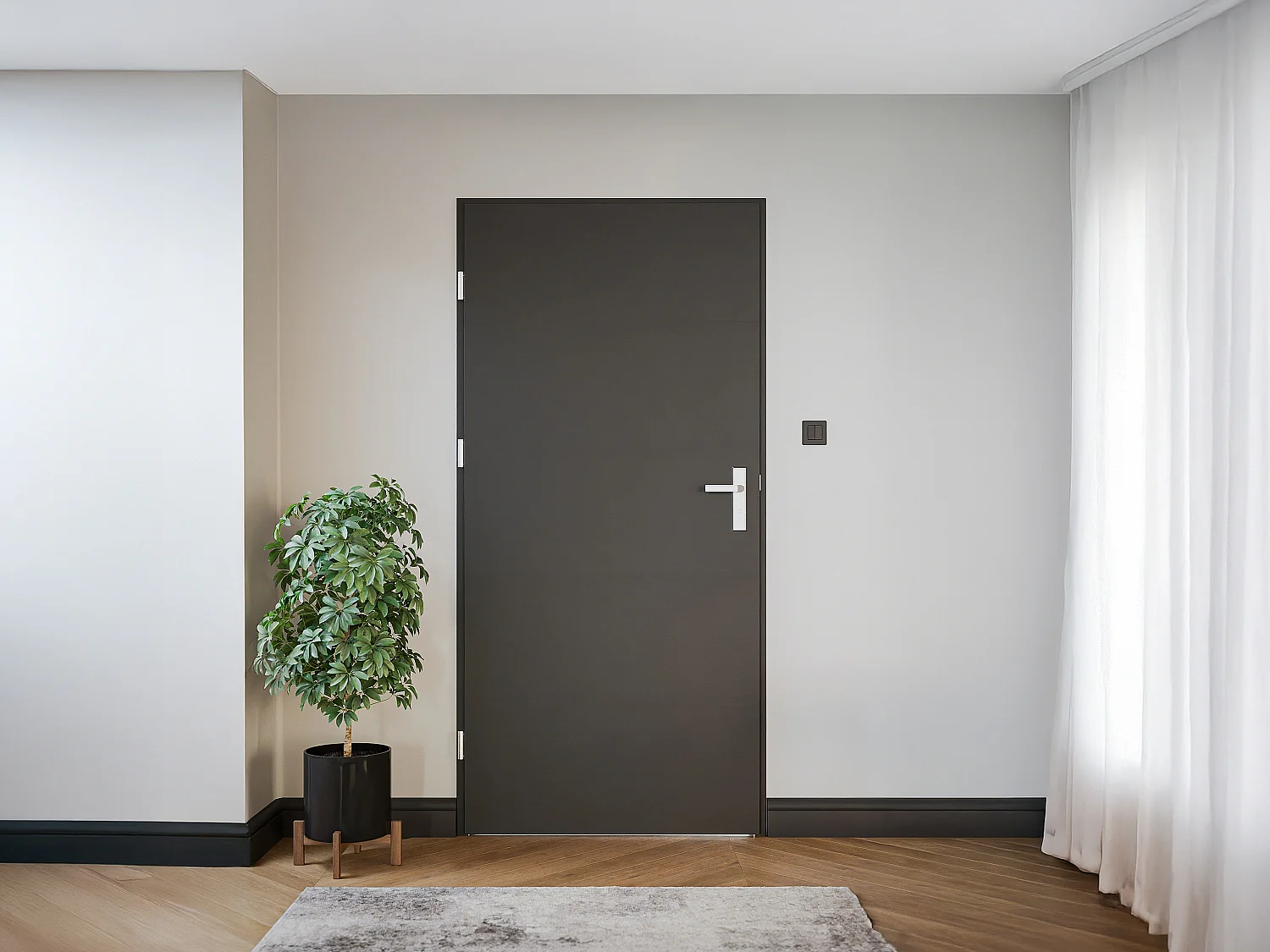 Porte d'entrée en acier pleine et inox H207 x L100 cm anthracite - Epaisseur 68 mm - poussant droit - LUSADA