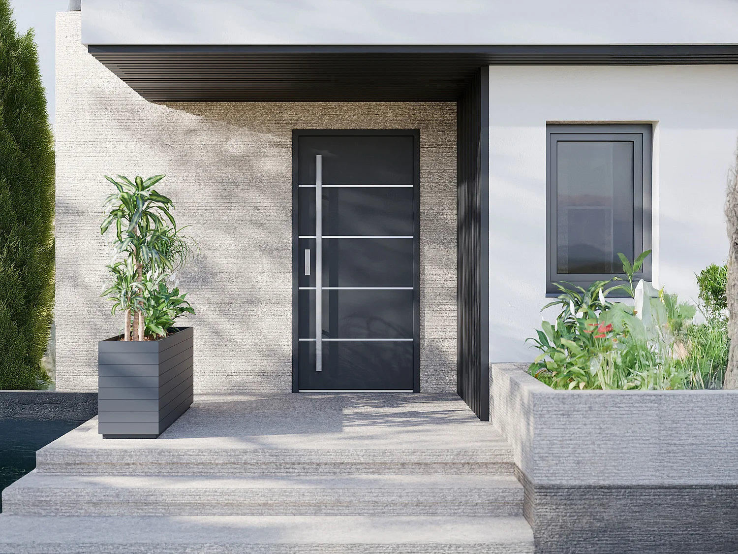 Porte d'entrée en acier pleine et inox H207 x L100 cm anthracite - Epaisseur 68 mm - poussant droit - LUSADA