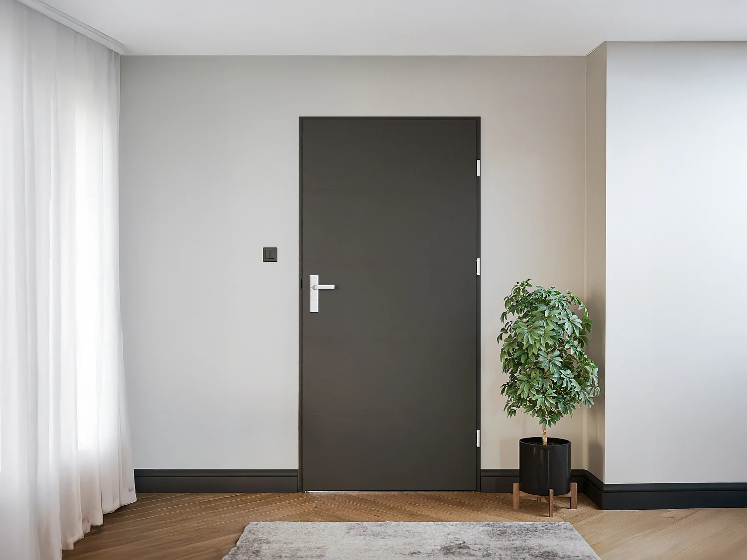 Porte d'entrée en acier pleine et inox H207 x L100 cm anthracite - poussant gauche - LUSADA