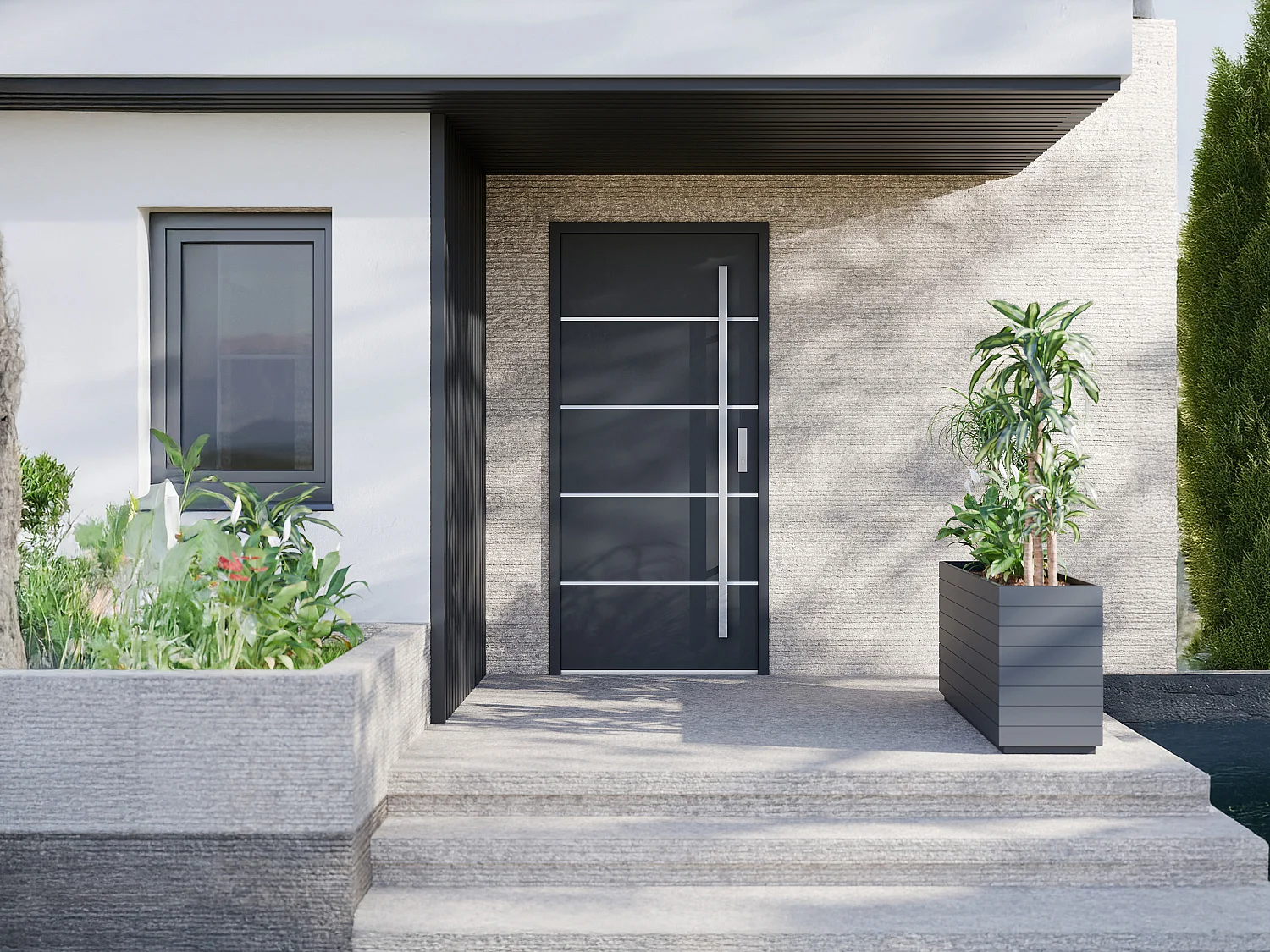 Porte d'entrée en acier pleine et inox H207 x L100 cm anthracite - poussant gauche - LUSADA