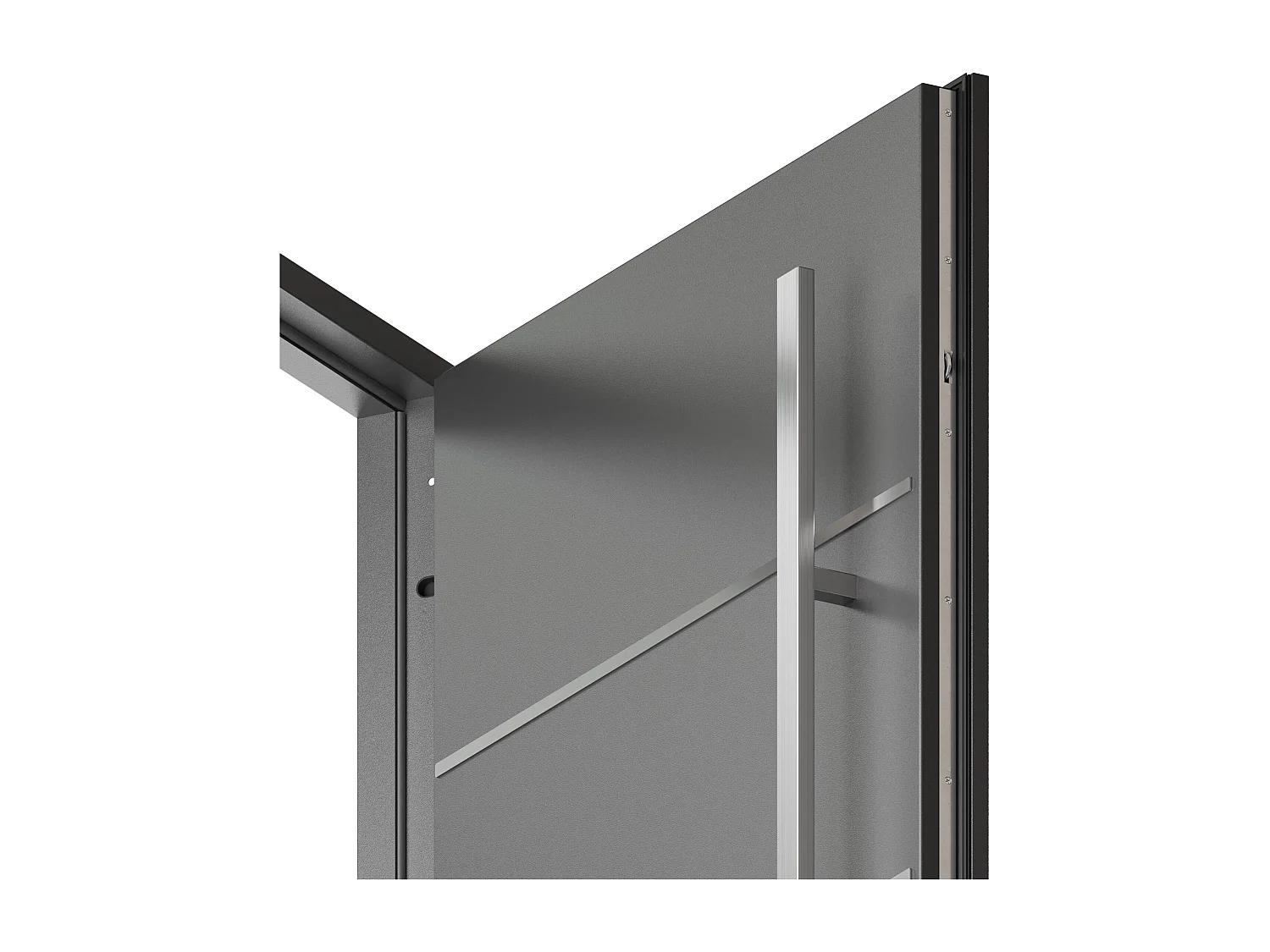 Porte d'entrée en acier pleine et inox H207 x L100 cm anthracite - Epaisseur 68 mm - poussant gauche - LUSADA
