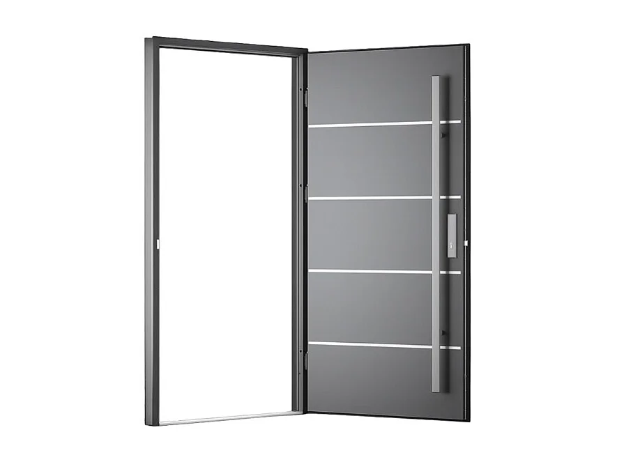 Porte d'entrée en acier pleine et inox H207 x L100 cm anthracite - Epaisseur 68 mm - poussant gauche - LUSADA