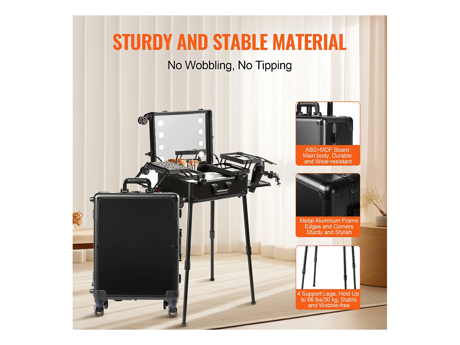 Valigia di Trucco con Rotelle SucceBuy, Borsa da Trucco con Chiave, Rotelle Girevoli 360° su Piedistallo per Studio di Artista Professionale