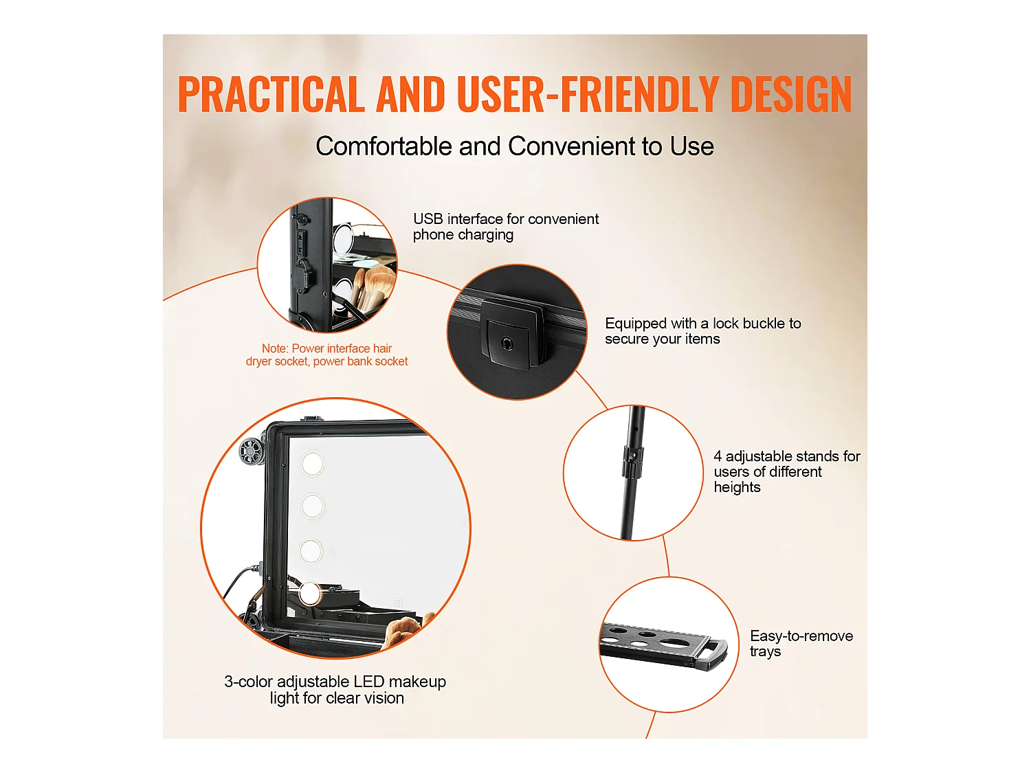 Valigia di Trucco con Rotelle SucceBuy, Borsa da Trucco con Chiave, Rotelle Girevoli 360° su Piedistallo per Studio di Artista Professionale