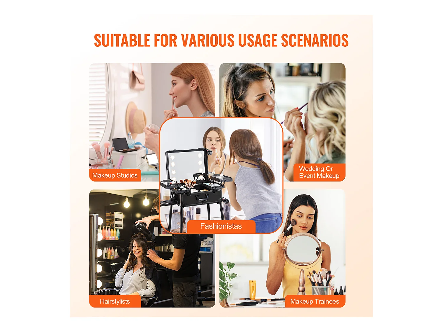 Valigia di Trucco con Rotelle SucceBuy, Borsa da Trucco con Chiave, Rotelle Girevoli 360° su Piedistallo per Studio di Artista Professionale