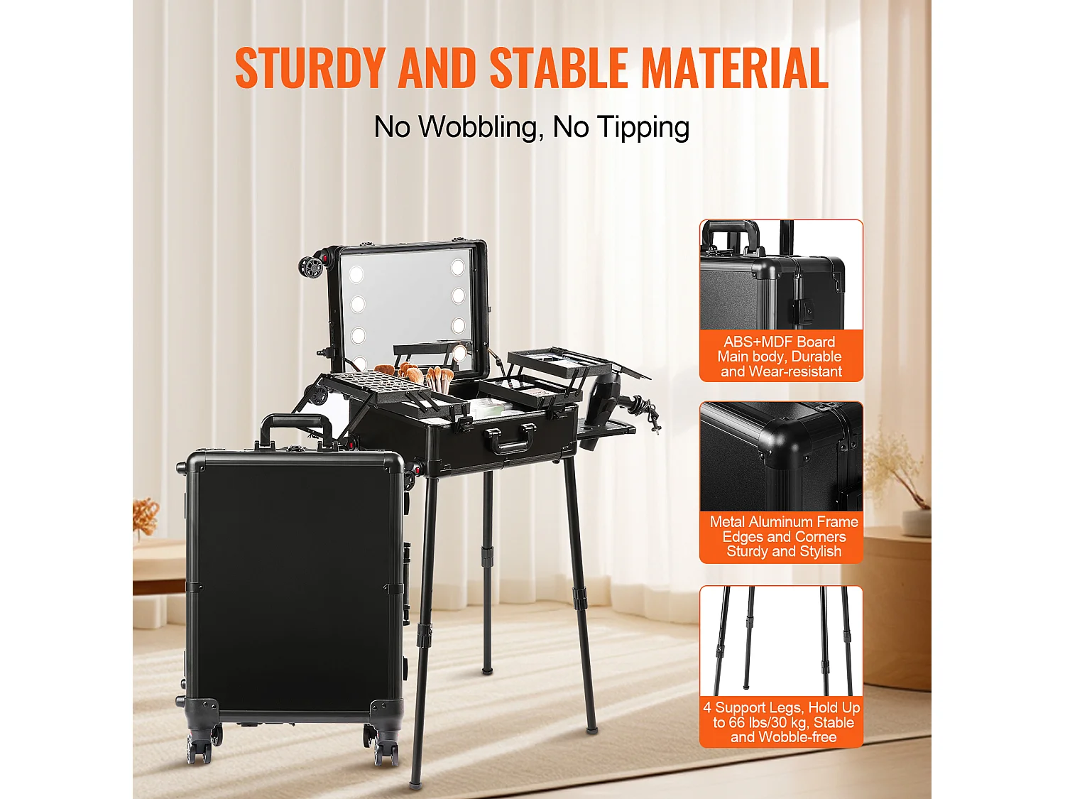 Valise de Maquillage à Roulettes SucceBuy, Mallette de Maquillage avec Serrure, Roulettes Pivotantes 360° sur Pied pour le Studio d’Artiste Professionnel
