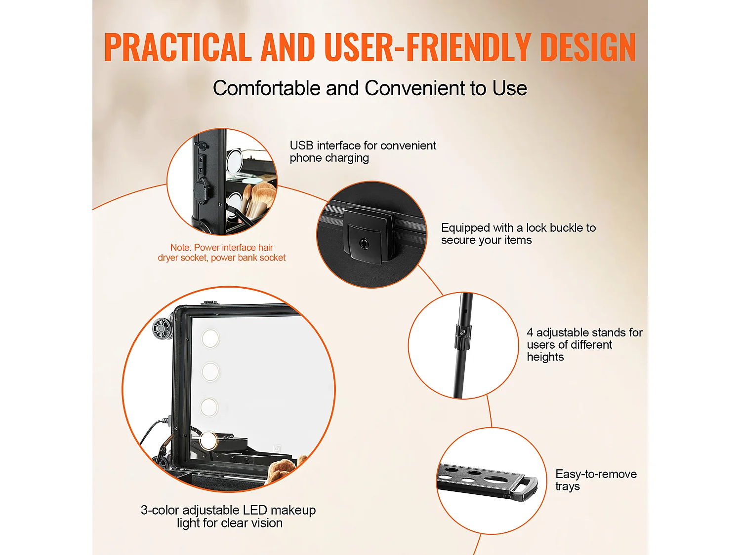 Valise de Maquillage à Roulettes SucceBuy, Mallette de Maquillage avec Serrure, Roulettes Pivotantes 360° sur Pied pour le Studio d’Artiste Professionnel