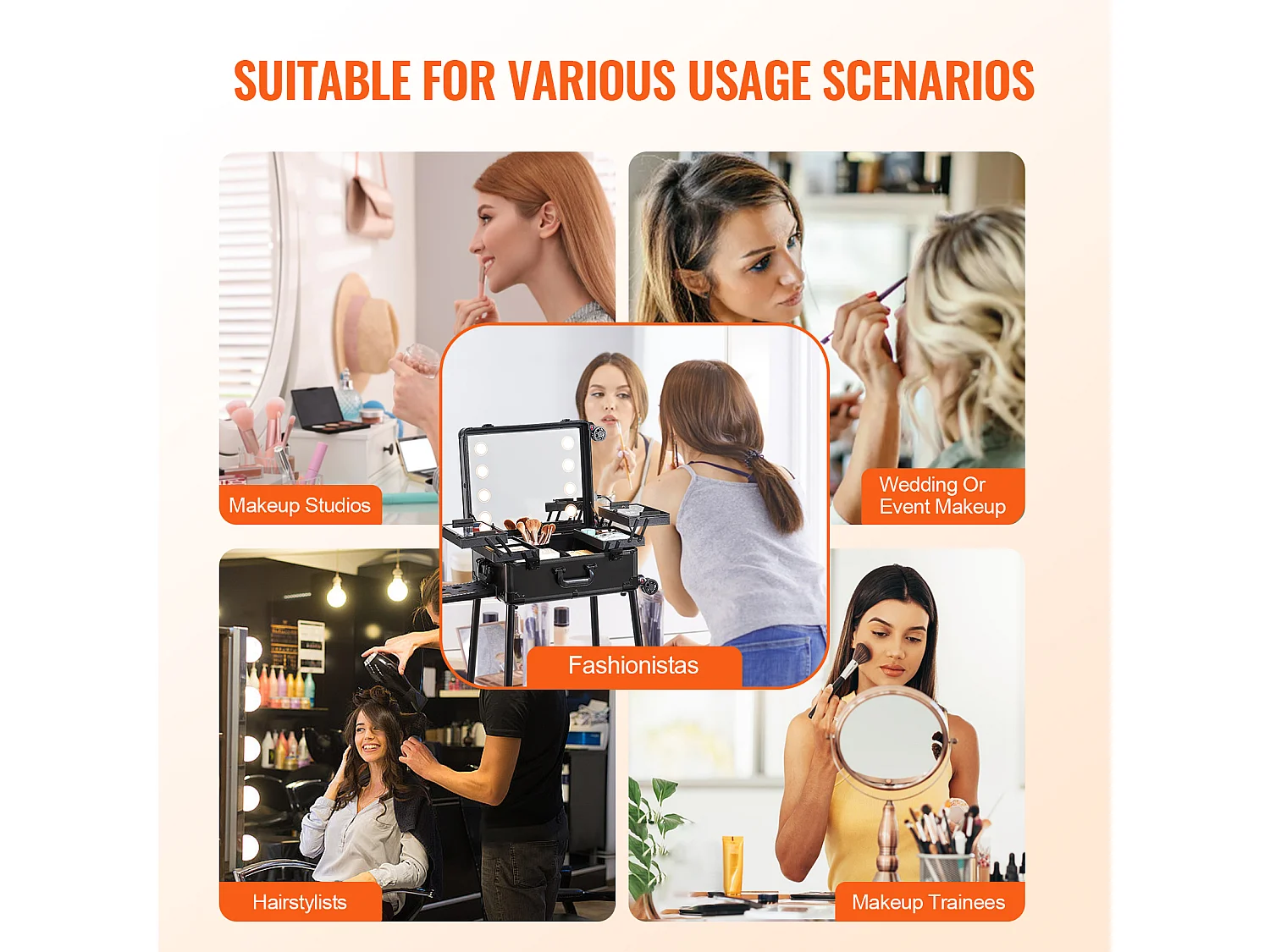 Valise de Maquillage à Roulettes SucceBuy, Mallette de Maquillage avec Serrure, Roulettes Pivotantes 360° sur Pied pour le Studio d’Artiste Professionnel