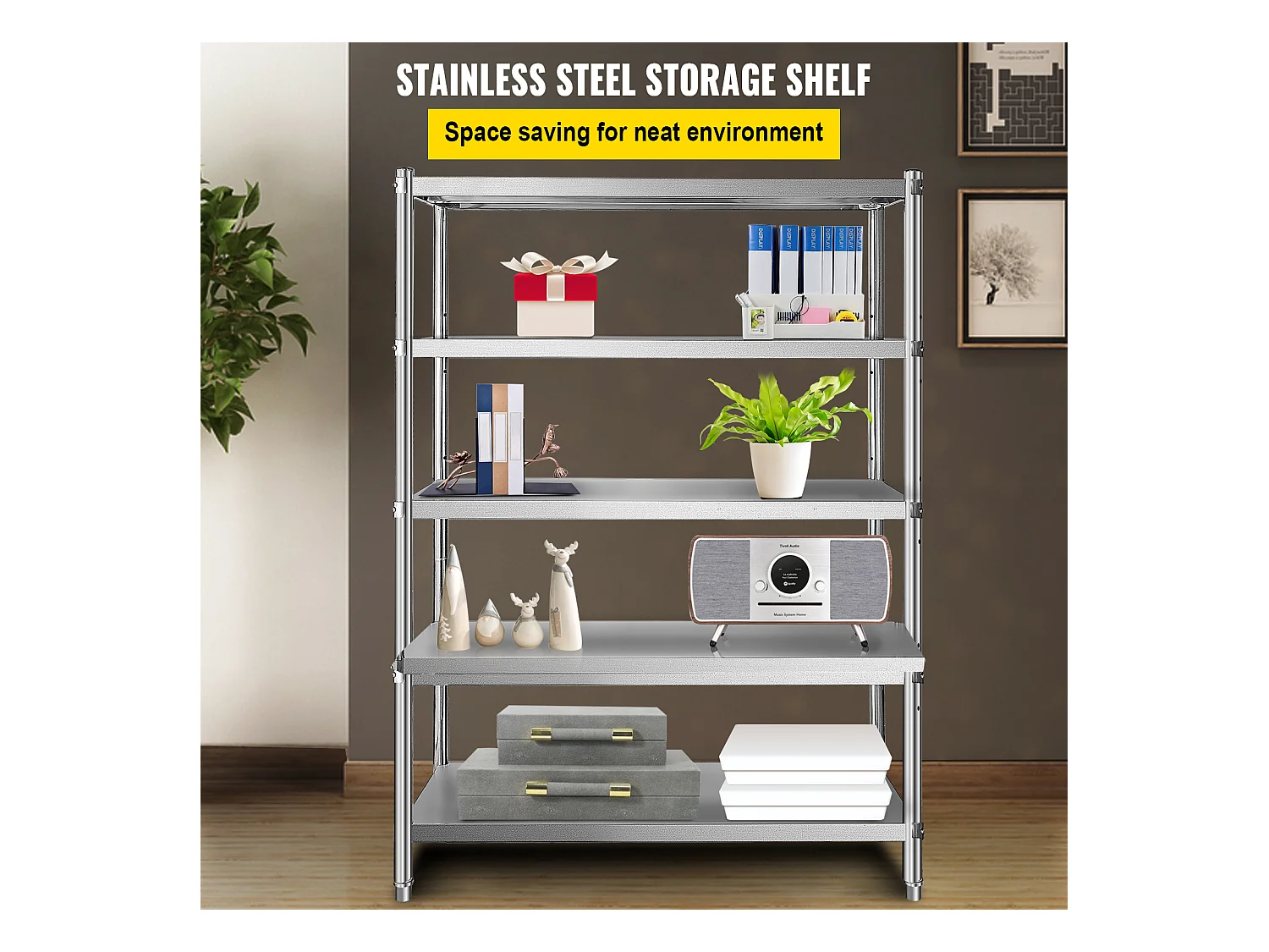 Desserte de Cuisine, Étagère de Cuisine,  Étagère en acier inoxydable à 5 niveaux, étagères de rangement réglables (Étagères de Rangement Réglables)