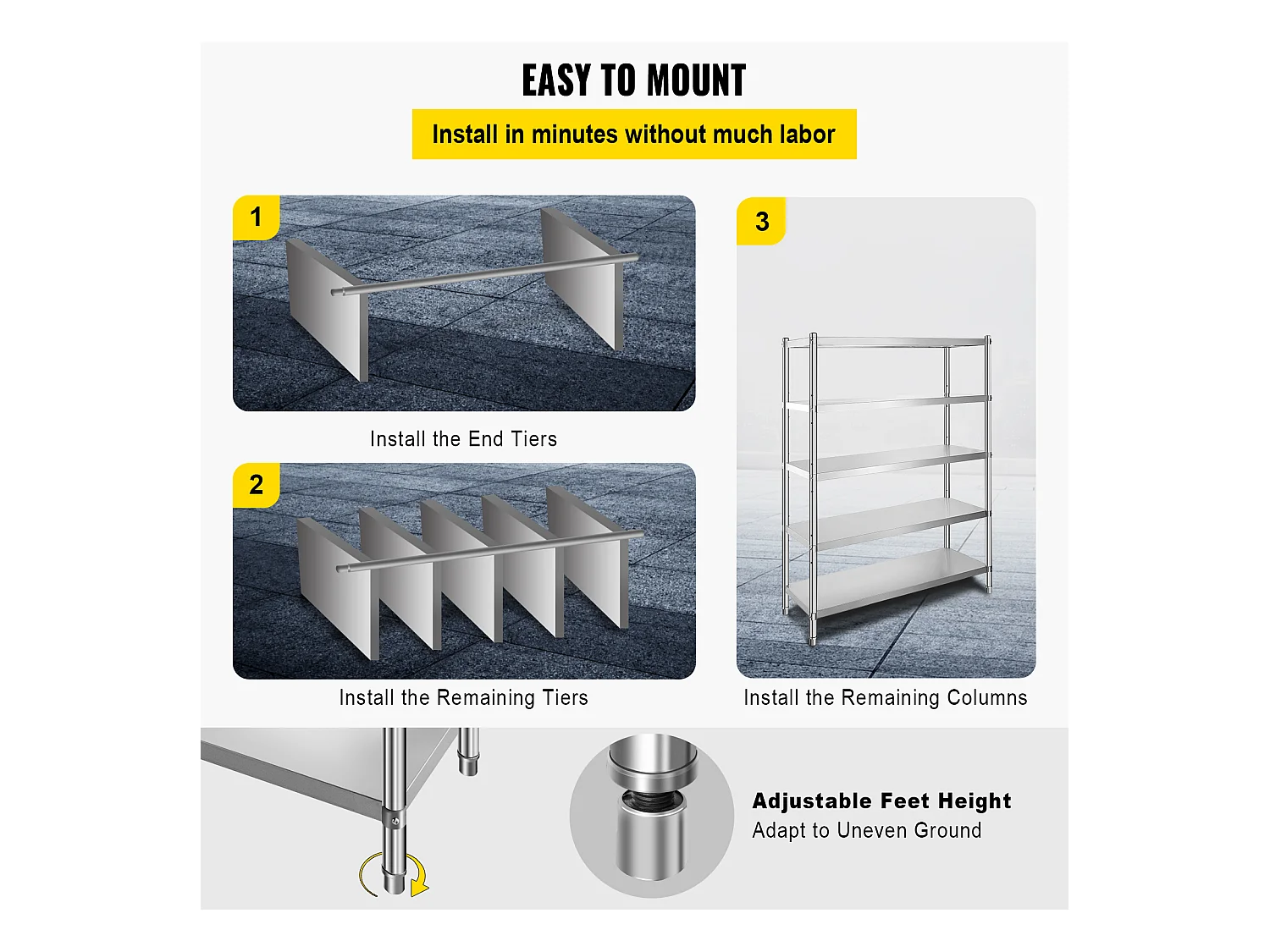 Desserte de Cuisine, Étagère de Cuisine,  Étagère en acier inoxydable à 5 niveaux, étagères de rangement réglables (Étagères de Rangement Réglables)